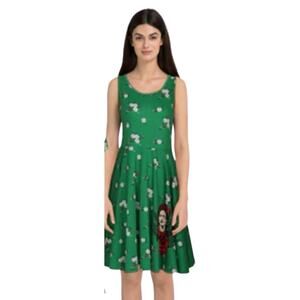 Svaha Frida Kahlo Floral Midi Fit & Flare Dress Womens XL Organic Cotton Green